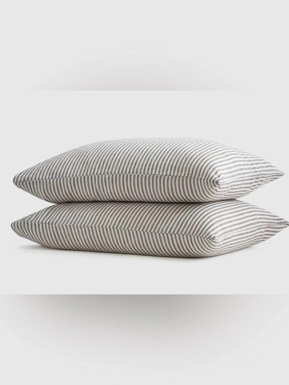 Quince European Linen Stripe Pillowcase Set, Standard (Gray/White)